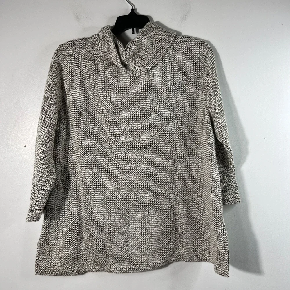 Multiples Womens Black White Marled Cowl Neck 3/4 Sleeve Sweater Top PL - Picture 2 of 7